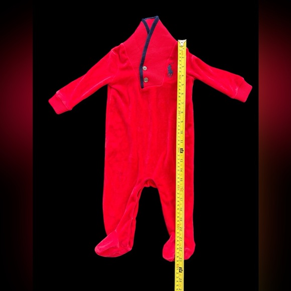 Ralph Lauren Baby Red Velour Romper footies High Neck 6 Months 3 Christmas LN - Picture 4 of 7